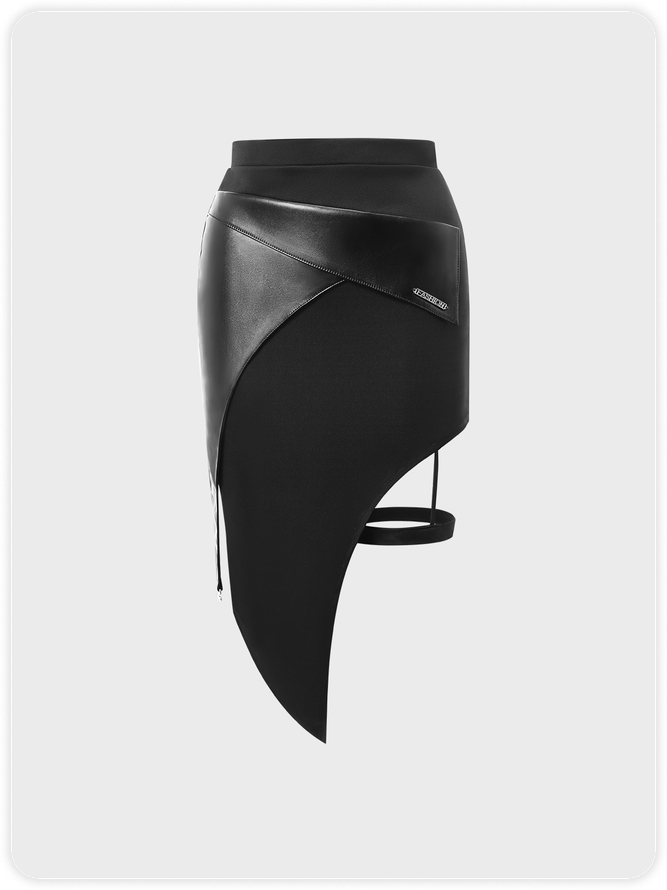 【Final Sale】Street Black Irregular Hem Asymmetrical Design Patchwork Bottom Skirt