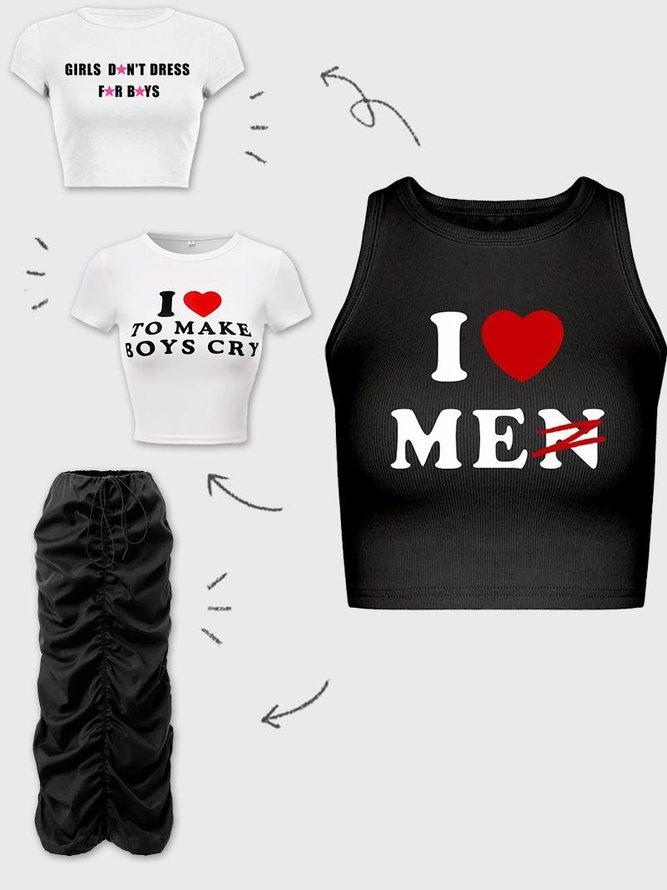 Y2K  Black I Love Me Letter Sleeveless Top Tank Top & Cami