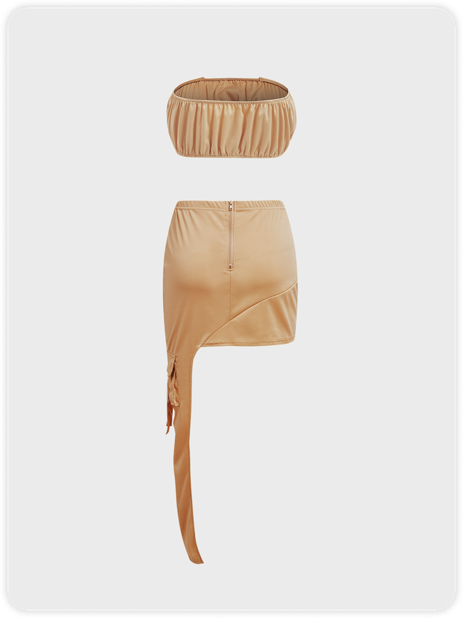 【Final Sale】Asymmetrical Plain Top With Skirt Two-Piece Set