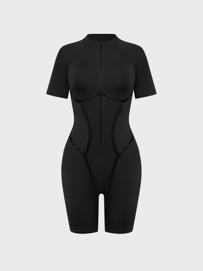 【Final Sale】Activewear Half Turtleneck Human Body Short Sleeve Romper