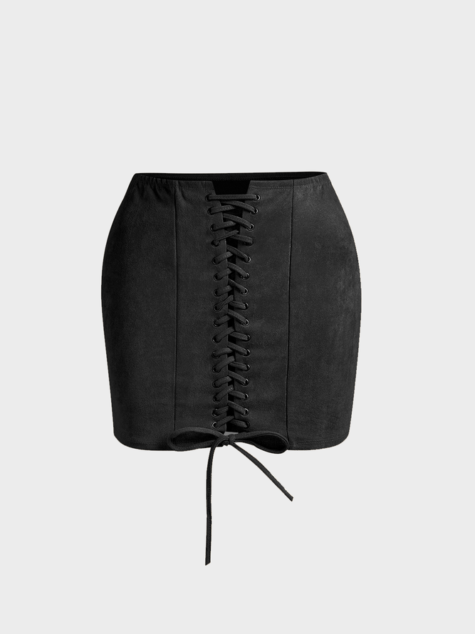【Final Sale】Lace Up Plain Short Skirt