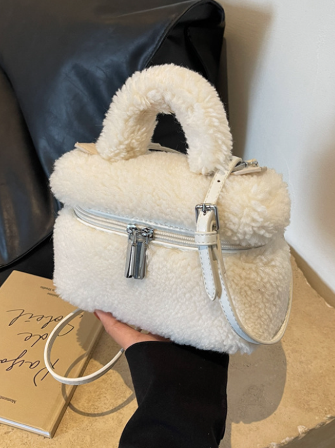 Artificial Fur Plain Shoulder Bag