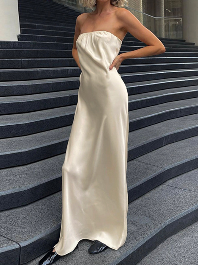 Strapless Plain Sleeveless Maxi Dress