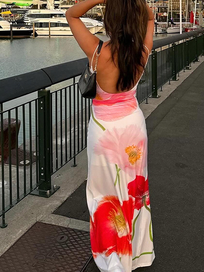 Spaghetti Floral Sleeveless Maxi Dress