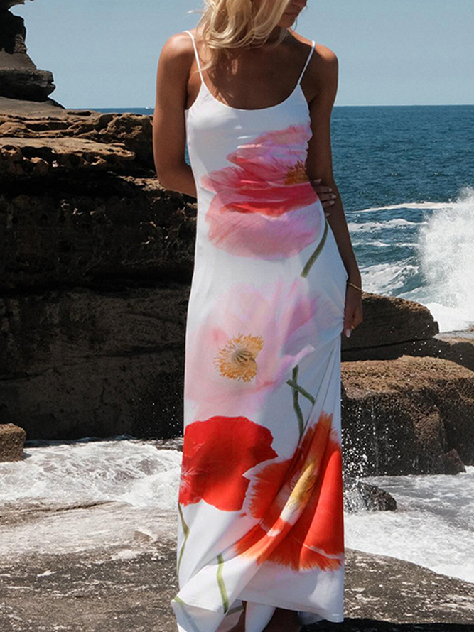 Spaghetti Floral Sleeveless Maxi Dress