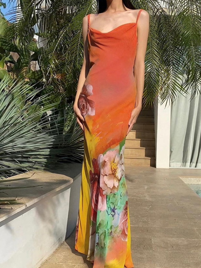 Spaghetti Floral Sleeveless Maxi Dress