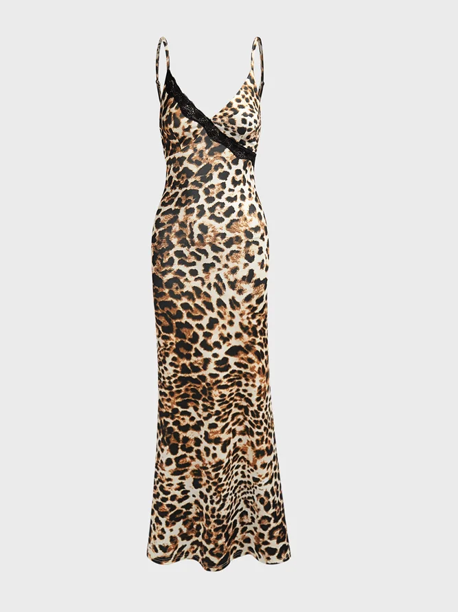 Spaghetti Leopard Sleeveless Maxi Dress