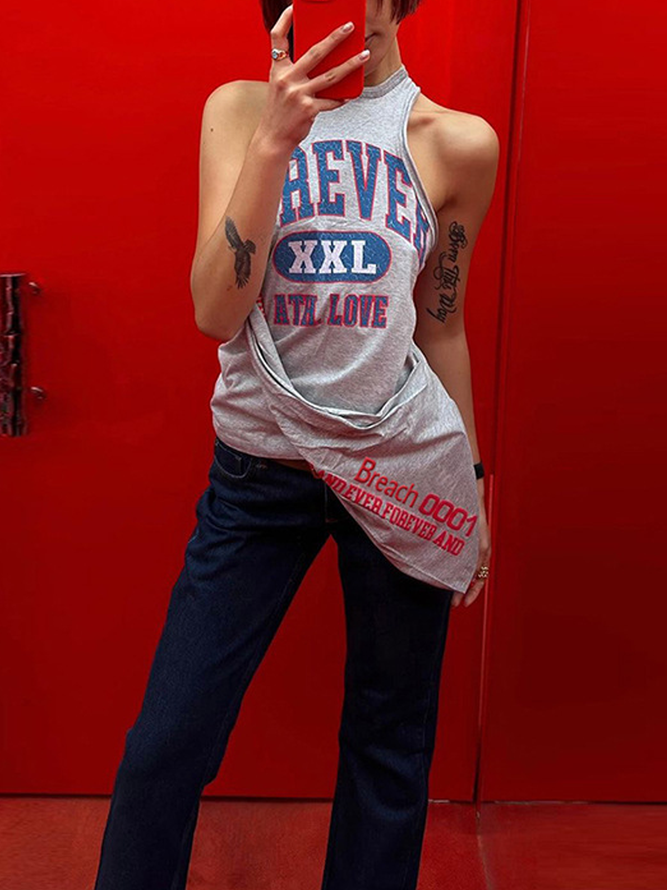 Jersey Halter Text Letters Tank Top