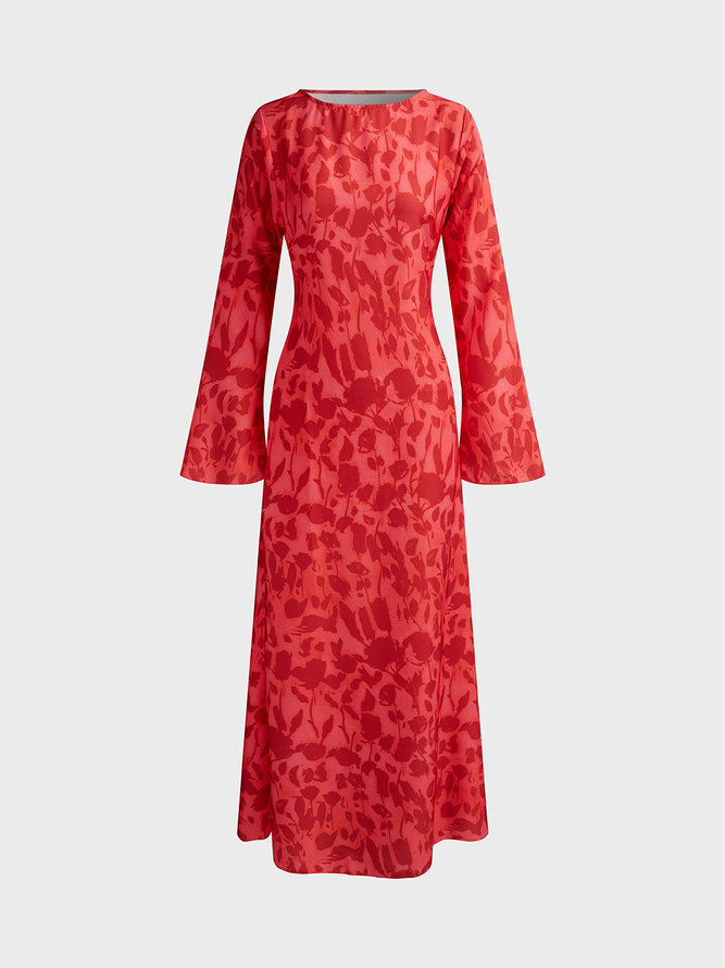 Crew Neck Floral Long Sleeve Maxi Dress