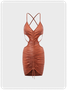 【Final Sale】Street Brown Lace up Cut out Drawstring Party Dress Mini Dress