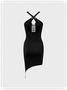 【Final Sale】Street Black Cut out Asymmetrical design Raw edge Dress Mini Dress