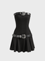 【Final Sale】Plain Sleeveless Short Dress With Belts