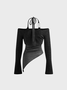 Two Pieces Asymmetrical Halter Color Block Long Sleeve Shirt