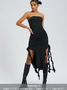 Y2k Balletcore Black Ruffles Tube Dress Midi Dress