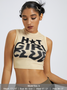 Y2k Khaki Graphic Basic Top Tank Top & Cami