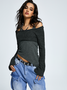 Two Pieces Asymmetrical Halter Color Block Long Sleeve Shirt