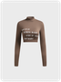 Stand Collar Text Letters Long Sleeve T-Shirt