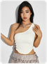 Jacquard Texture Lace Up One Shoulder Plain Crop Top