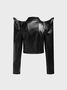 【Final Sale】PU Shawl Collar Plain Long Sleeve Jacket