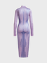 Body Print Stand Collar Striped Long Sleeve Maxi Dress