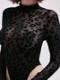 Mesh Stand Collar Leopard Long Sleeve Bodysuit