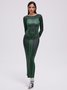 Body Print Crew Neck Long Sleeve Maxi Dress