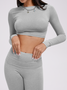 Crew Neck Long Sleeve Plain Top With Pants Two-Piece Set