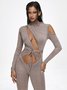 Cut Out Asymmetrical Turtleneck Plain Long Sleeve Jumpsuit