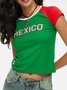 Mexico Crew Neck Color Block Short Sleeve T-Shirt