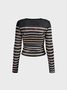 Mesh Crew Neck Striped Long Sleeve T-shirt