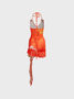 mesh Ruffles Asymmetrical Design Halter Abstract Sleeveless Short Dress