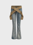 Denim belt Plain Flare Pants Jeans