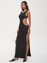 Crew Neck Plain Sleeveless Maxi Dress