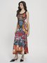 Cut Out Backless Crew Neck Ethnic Sleeveless Maxi Dress