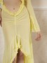 Cut Out Mesh V Neck Plain Long Sleeve Maxi Dress