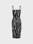 Lace Up Spaghetti Zebra Sleeveless Midi Dress