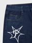 Denim Embroidered Color Block Straight Pants Jeans