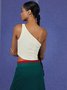 Jacquard Texture Lace Up One Shoulder Plain Crop Top