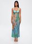 Cut Out Lace Spaghetti Ombre Maxi Dress