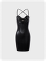 【Final Sale】Edgy Black Backless Halter Lace Up Dress Mini Dress