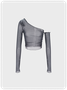 【Final Sale】Y2K Gray Mesh One Shoulder Top Women Top