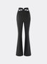 【Final Sale】Edgy Black Cut Out Metal Flare Bottom Pants