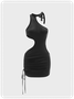 【Final Sale】Y2K Black Asymmetrical Design Lace Up Cut Out Dress Mini Dress