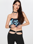 【Final Sale】Punk Blue Skull Geometric Design Halloween Top Tank Top & Cami