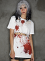 【Final Sale】Punk White Graffiti Metal Cut Out Halloween Top T-Shirt