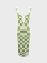 【Final Sale】Y2K Vacation Green Spaghetti Strap Sleeveless Geometric Design Vocation Dress