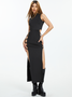 Edgy Black Cut Out Tie Up Dress Midi Dress