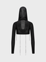 Edgy Black Hooded Cut Out Top Sweater