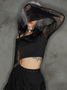 【Final Sale】Punk Black Lace Up Patchwork Mesh Halloween Top Women Top