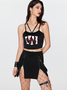 【Final Sale】Punk Black Lace-Up Design Graffiti Halloween Top Tank Top & Cami